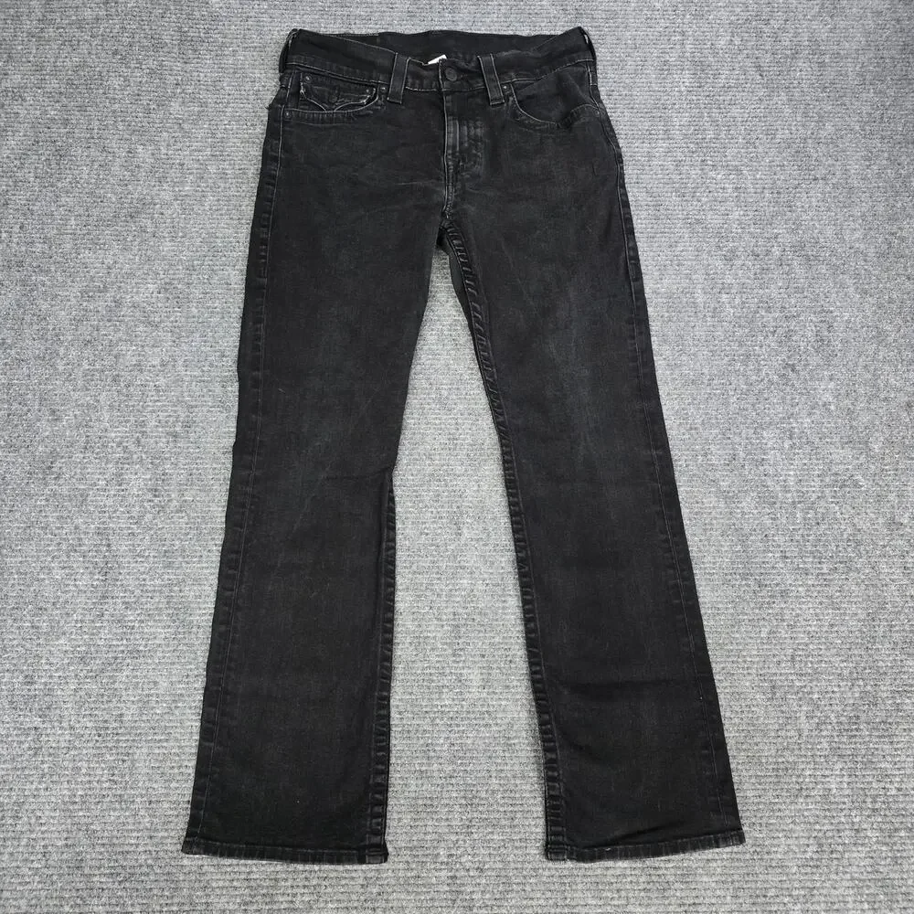 True Religion Ricky Flap SN Jeans Mens 32x32 Rinse Black Relaxed Straight Denim